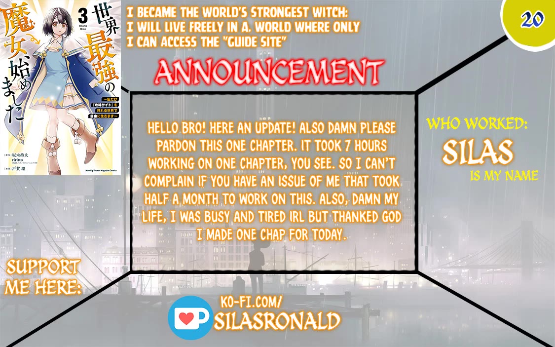 I Became the World's Strongest Witch: I Will Live Freely in a World Where Only I can Access the "Guide Site" Chapter 20 page 1 - Chapter 20