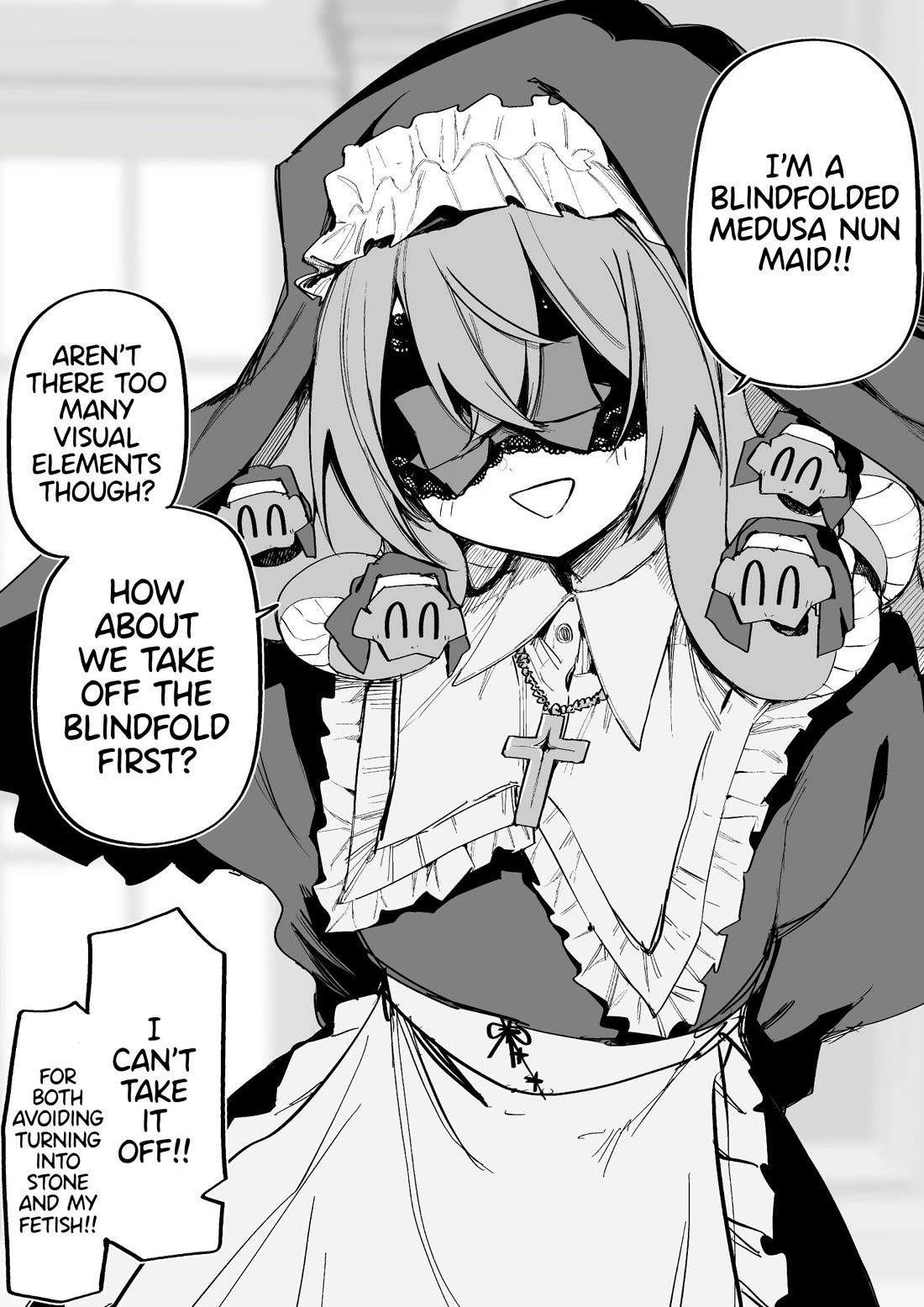 I Bought a Medusa Slave Chapter 41.8 page 1 - Chapter 41.8: Blindfolded Medusa Nun Maid.