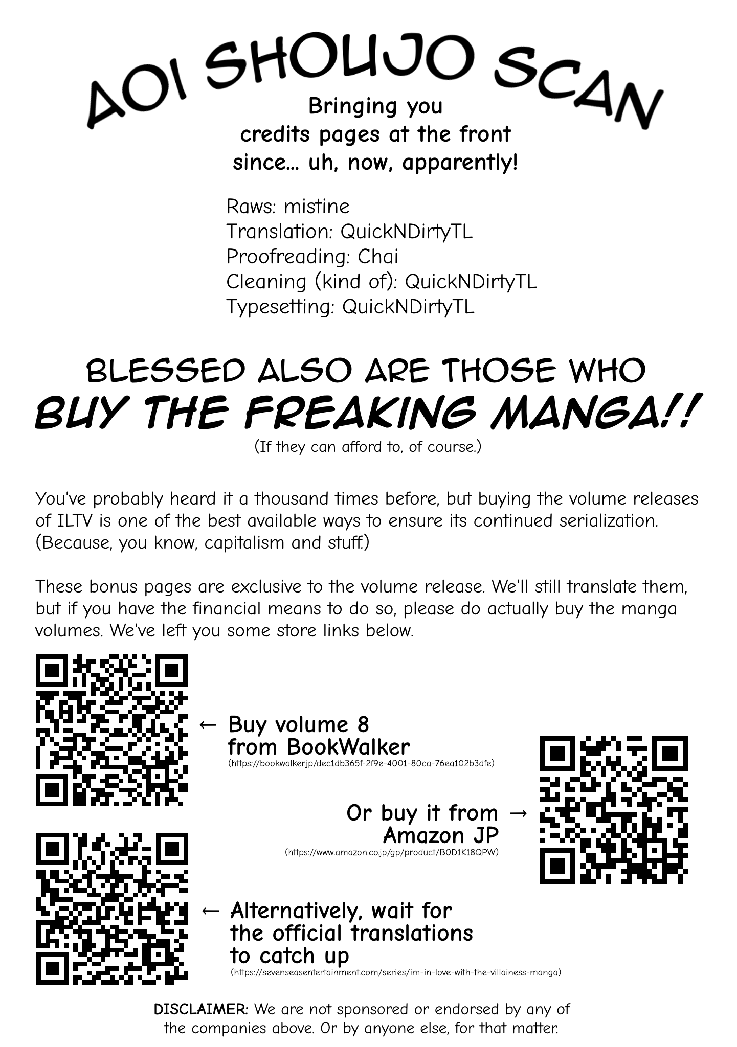 I Favor the Villainess Chapter 40.5 page 1 - Chapter 40.5: Volume 8 Bonus Pages