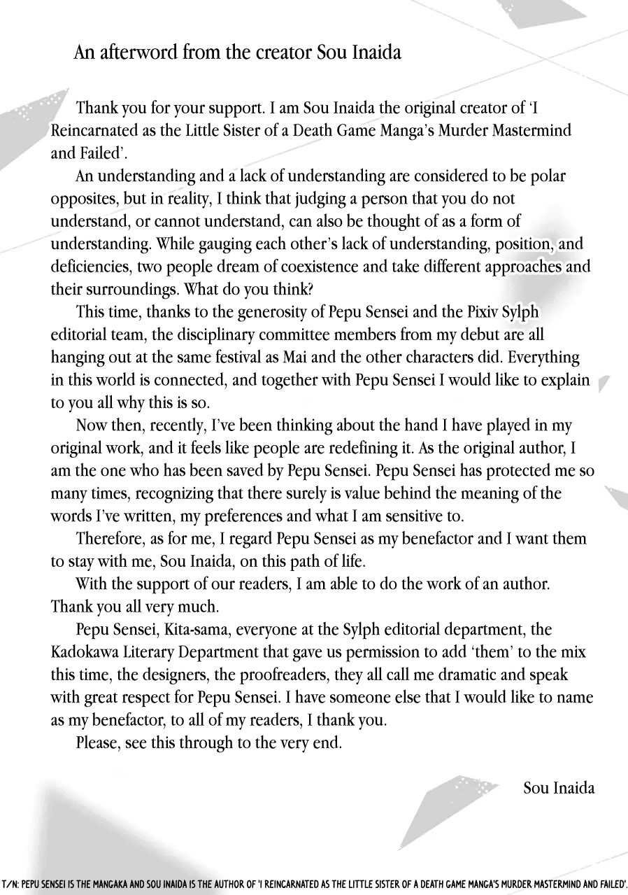 I Reincarnated as the Little Sister of a Death Game Manga's Murder Mastermind and Failed Chapter 21 page 42 - Chapter 21