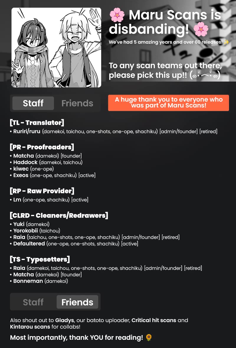 Iki no Kore! Shachiku-chan Chapter 18.1 page 1 - Chapter 18.1: Announcement from Maru Scans - Please pick this up!
