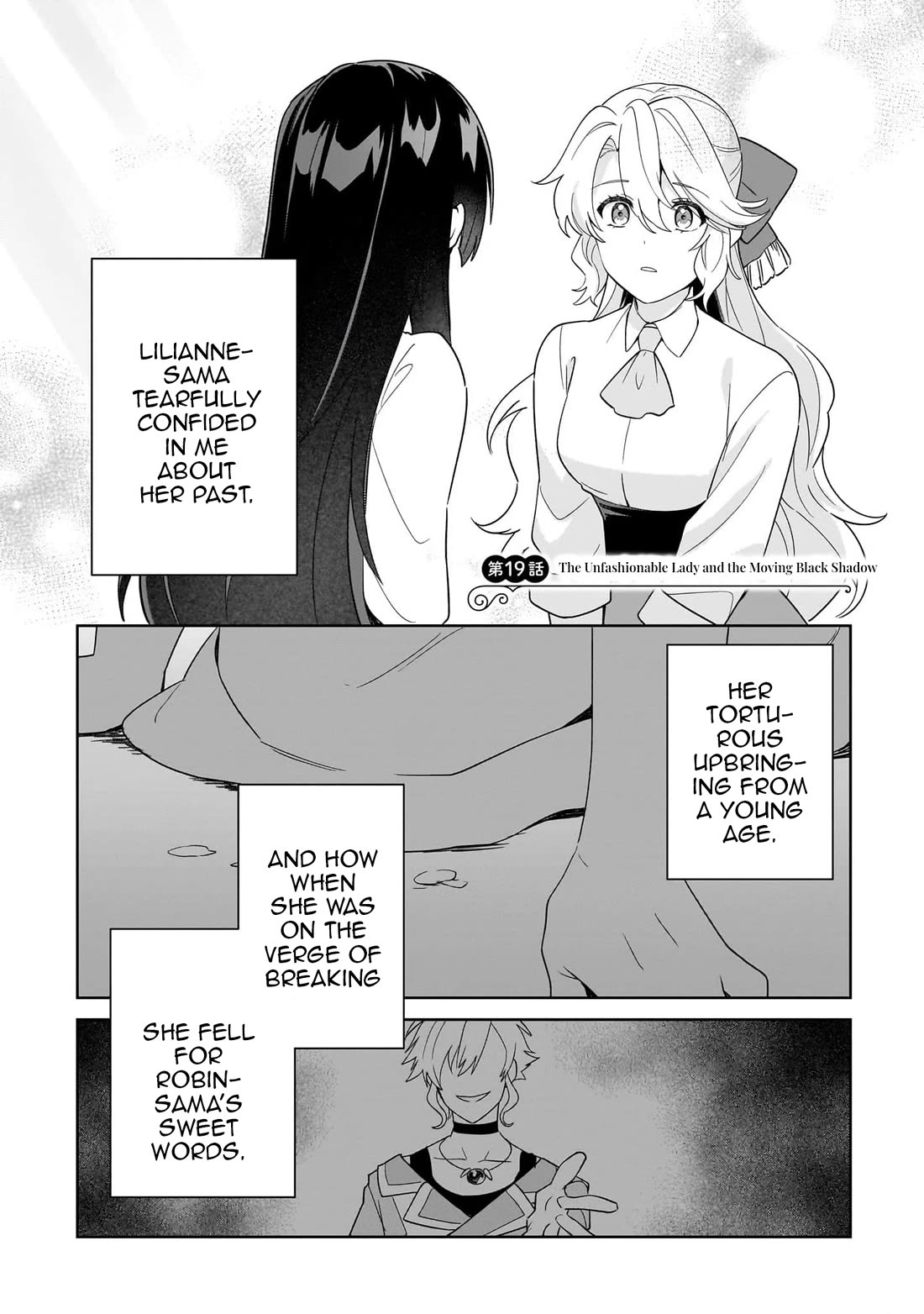 I'm an Unfashionable Lady, but When I Helped a Villainous Young Lord He Ended up Liking Me Chapter 19 page 1 - Chapter 19: The Unfashionable Lady and the Moving Black Shadow