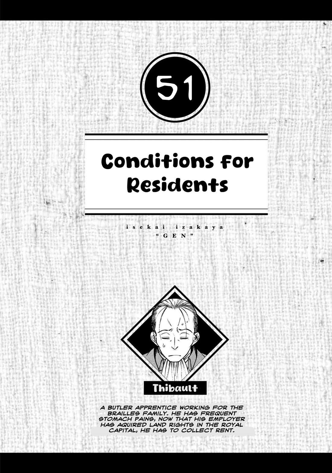 Isekai Izakaya "Gen" Chapter 51 page 1 - Chapter 51: Conditions for Residents