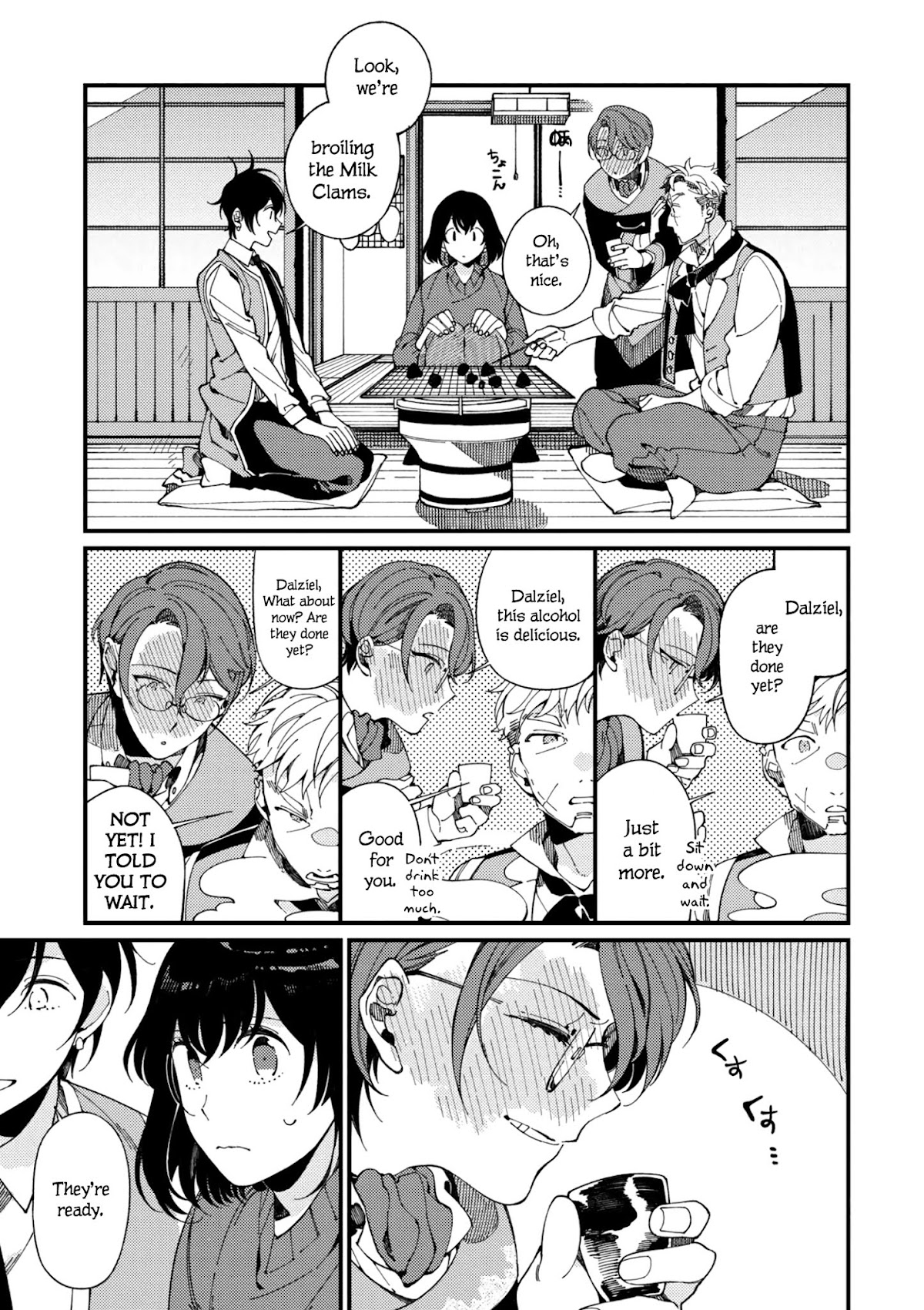Isekai Omotenashi Gohan Chapter 6.2 page 3 - Chapter 6.2: Dried Herring Fillet, Peculiar Clams and Mr. Sour-Faced ②