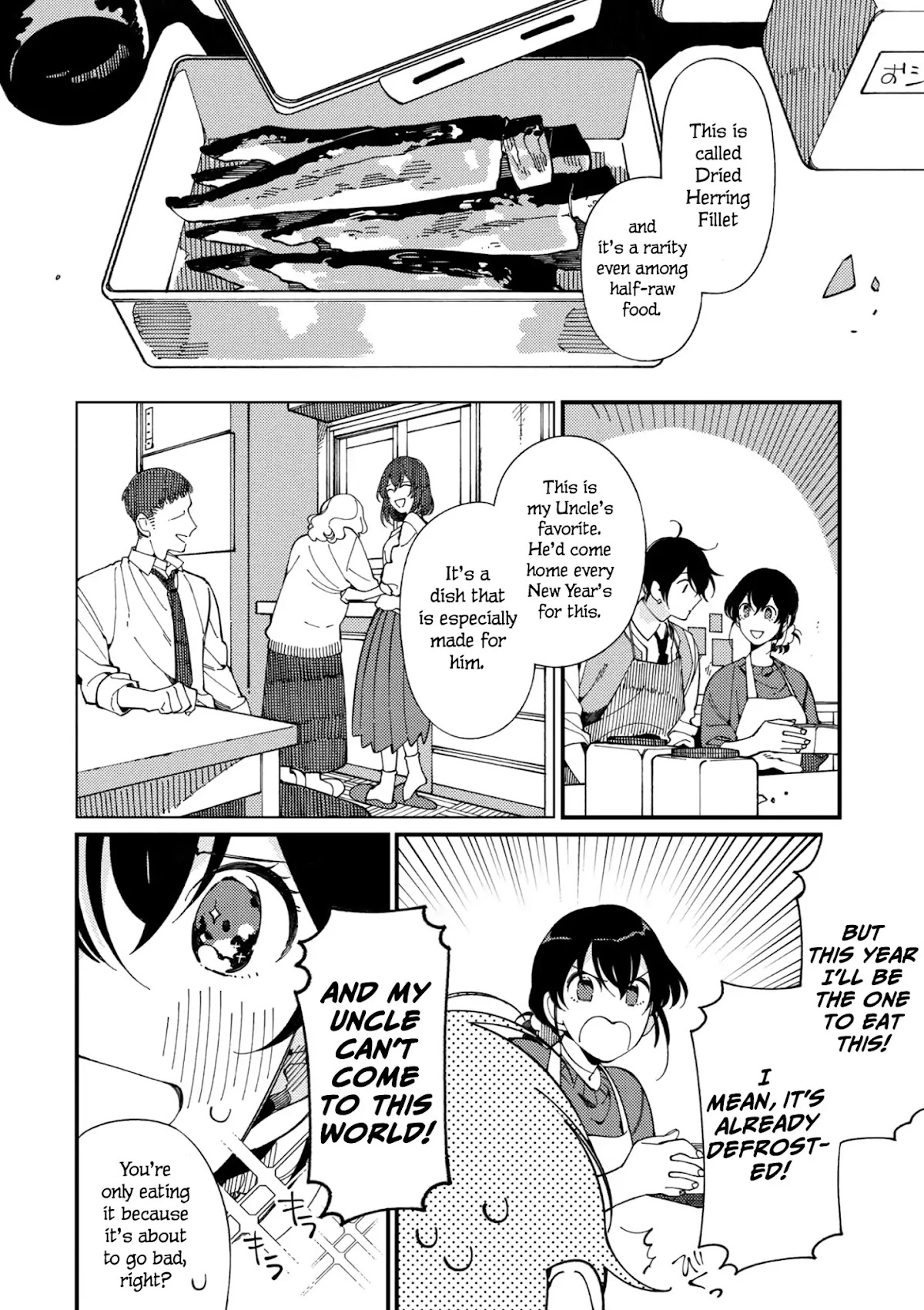 Isekai Omotenashi Gohan Chapter 6 page 3 - Chapter 6: Dried Herring Fillet, Peculiar Clams and Mr. Sour-Faced ①