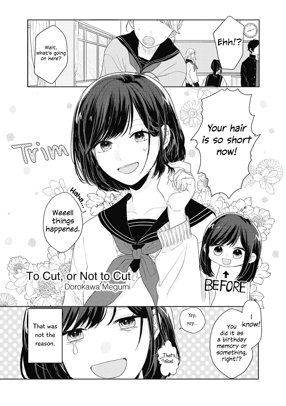 “It’s too precious and hard to read !!” 4P Short Stories Chapter 27 page 1 - Chapter 27: To Cut, or Not to Cut [by Megumi Dorokawa]