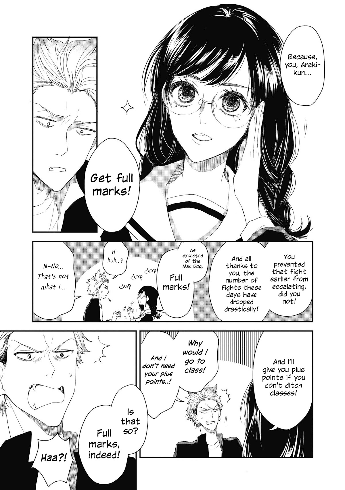 “It’s too precious and hard to read !!” 4P Short Stories Chapter 29 page 3 - Chapter 29: Araki-kun and "Full Marks" Class Prez [by Kashiwagi Kano]