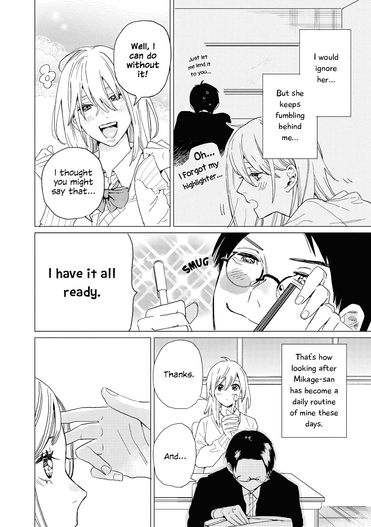 “It’s too precious and hard to read !!” 4P Short Stories Chapter 46 page 2 - Chapter 46: The Sloppy Mikage-San and the Caring Ichijo-kun [by Okuta Asai]