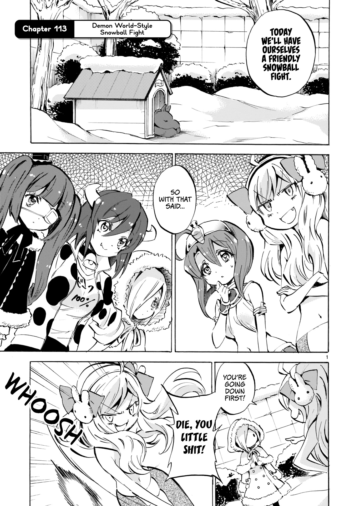Jashin-chan Dropkick Chapter 113 page 1 - Chapter 113: Demon World-Style Snowball Fight