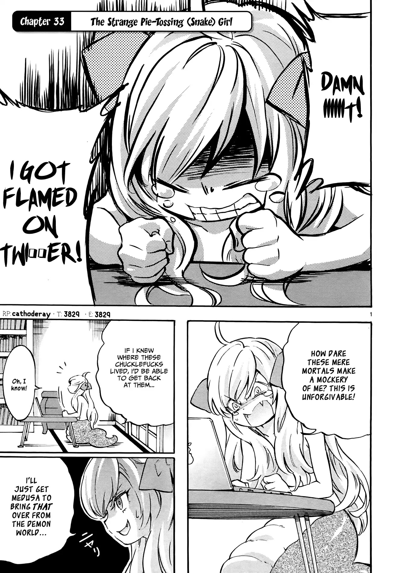 Jashin-chan Dropkick Chapter 33 page 1 - Chapter 33: The Strange Pie-Tossing (Snake) Girl