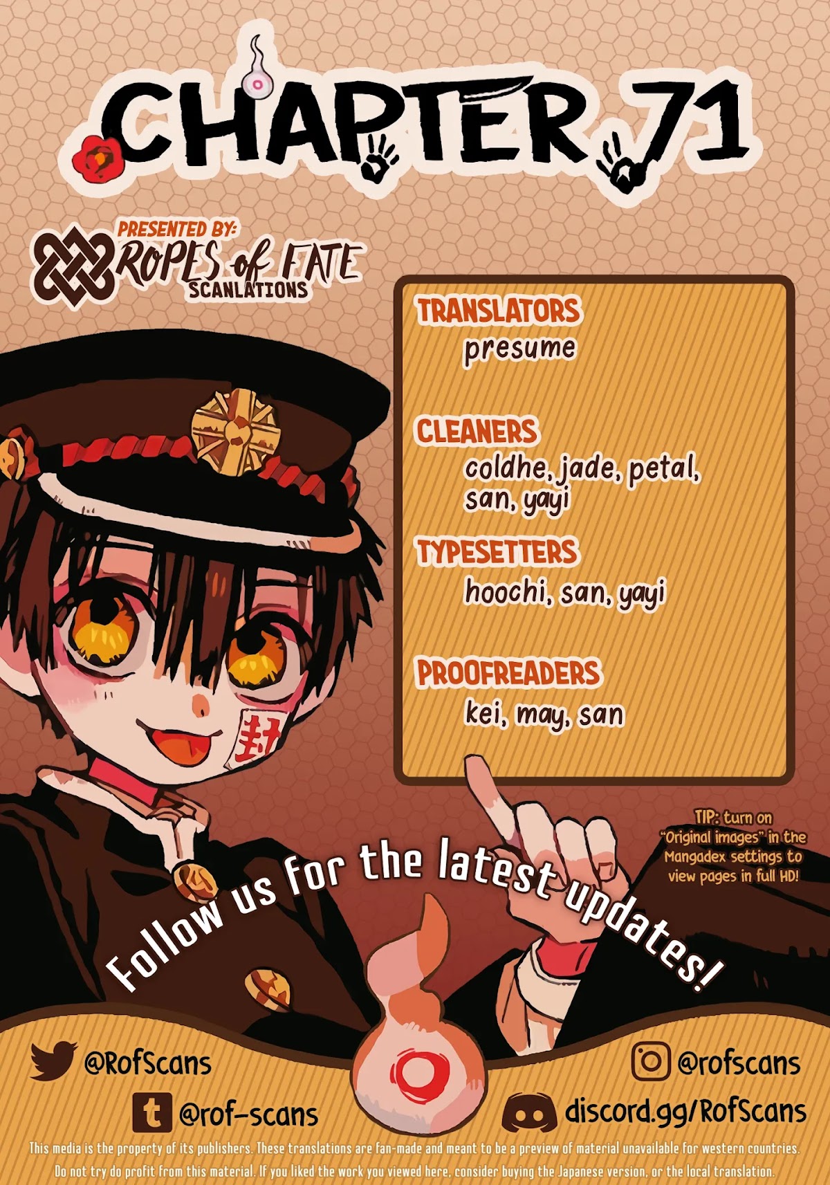 Jibaku Shounen Hanako-kun Chapter 71 page 1 - Chapter 71: Severance