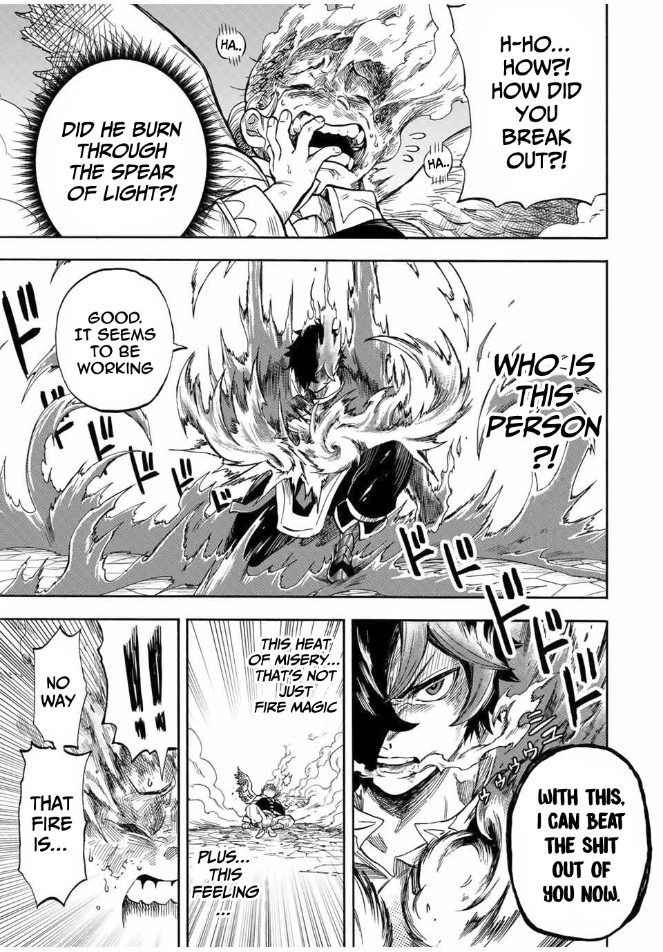 Jigoku no Gouka de Yaka re Tsuzuketa Shounen. Saikyou no Honou Tsukai to Natte Fukkatsu Suru. Chapter 15 page 12 - Chapter 15: BOSS: The Twelfth Angel of the Holy Angel Church, Maurye (2)