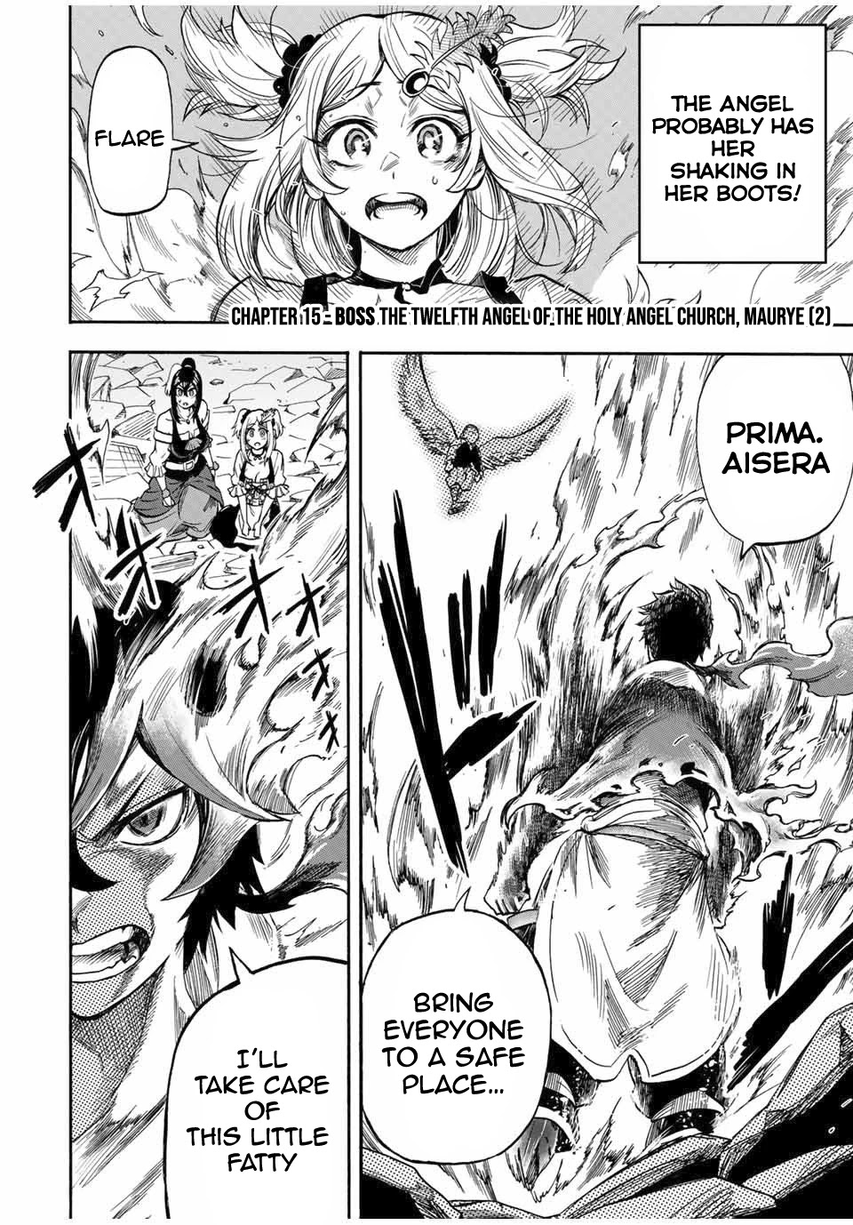Jigoku no Gouka de Yaka re Tsuzuketa Shounen. Saikyou no Honou Tsukai to Natte Fukkatsu Suru. Chapter 15 page 5 - Chapter 15: BOSS: The Twelfth Angel of the Holy Angel Church, Maurye (2)