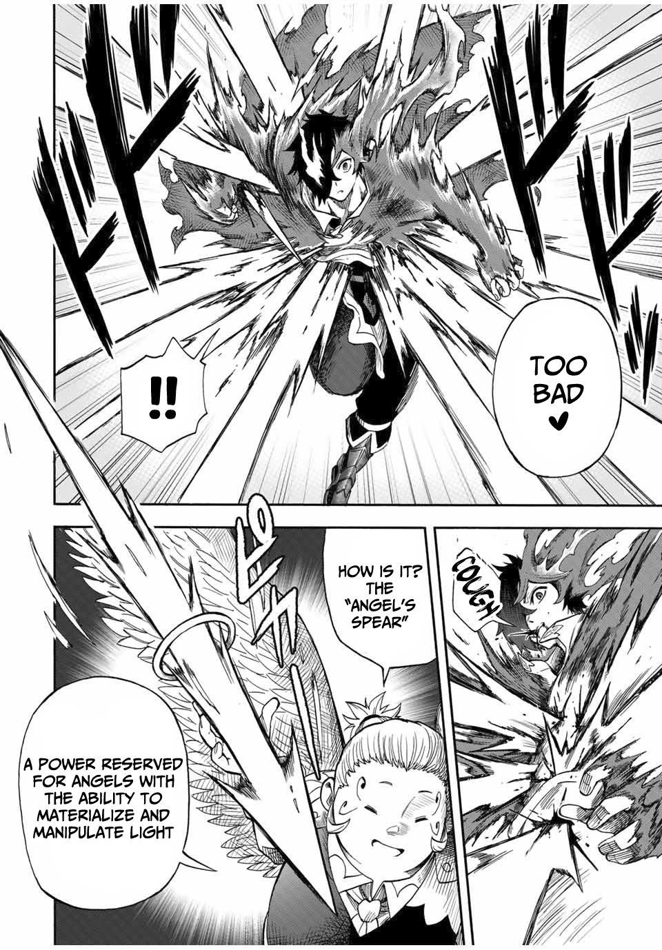 Jigoku no Gouka de Yaka re Tsuzuketa Shounen. Saikyou no Honou Tsukai to Natte Fukkatsu Suru. Chapter 15 page 9 - Chapter 15: BOSS: The Twelfth Angel of the Holy Angel Church, Maurye (2)