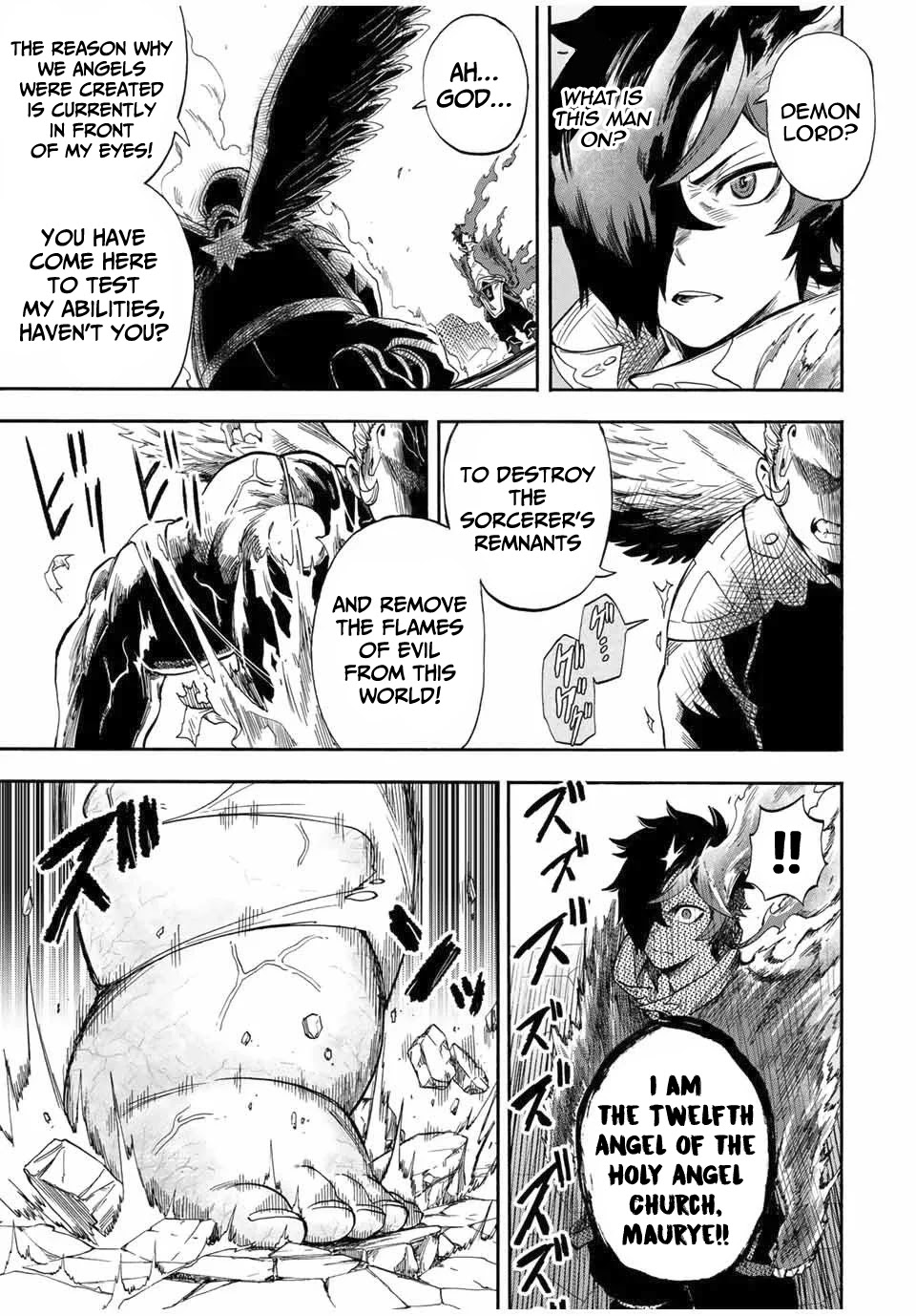 Jigoku no Gouka de Yaka re Tsuzuketa Shounen. Saikyou no Honou Tsukai to Natte Fukkatsu Suru. Chapter 16 page 4 - Chapter 16: BOSS: The Twelfth Angel of the Holy Angel Church, Maurye (3)