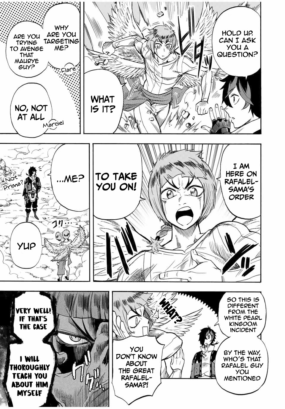 Jigoku no Gouka de Yaka re Tsuzuketa Shounen. Saikyou no Honou Tsukai to Natte Fukkatsu Suru. Chapter 24 page 4 - Chapter 24: BOSS - Rank 8 Angel of The Holy Angel Church, Marciel