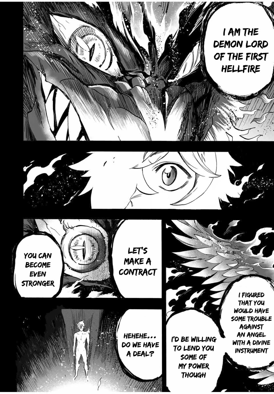 Jigoku no Gouka de Yaka re Tsuzuketa Shounen. Saikyou no Honou Tsukai to Natte Fukkatsu Suru. Chapter 25 page 3 - Chapter 25: BOSS - Rank 8 Angel of The Holy Angel Church, Marciel (2)