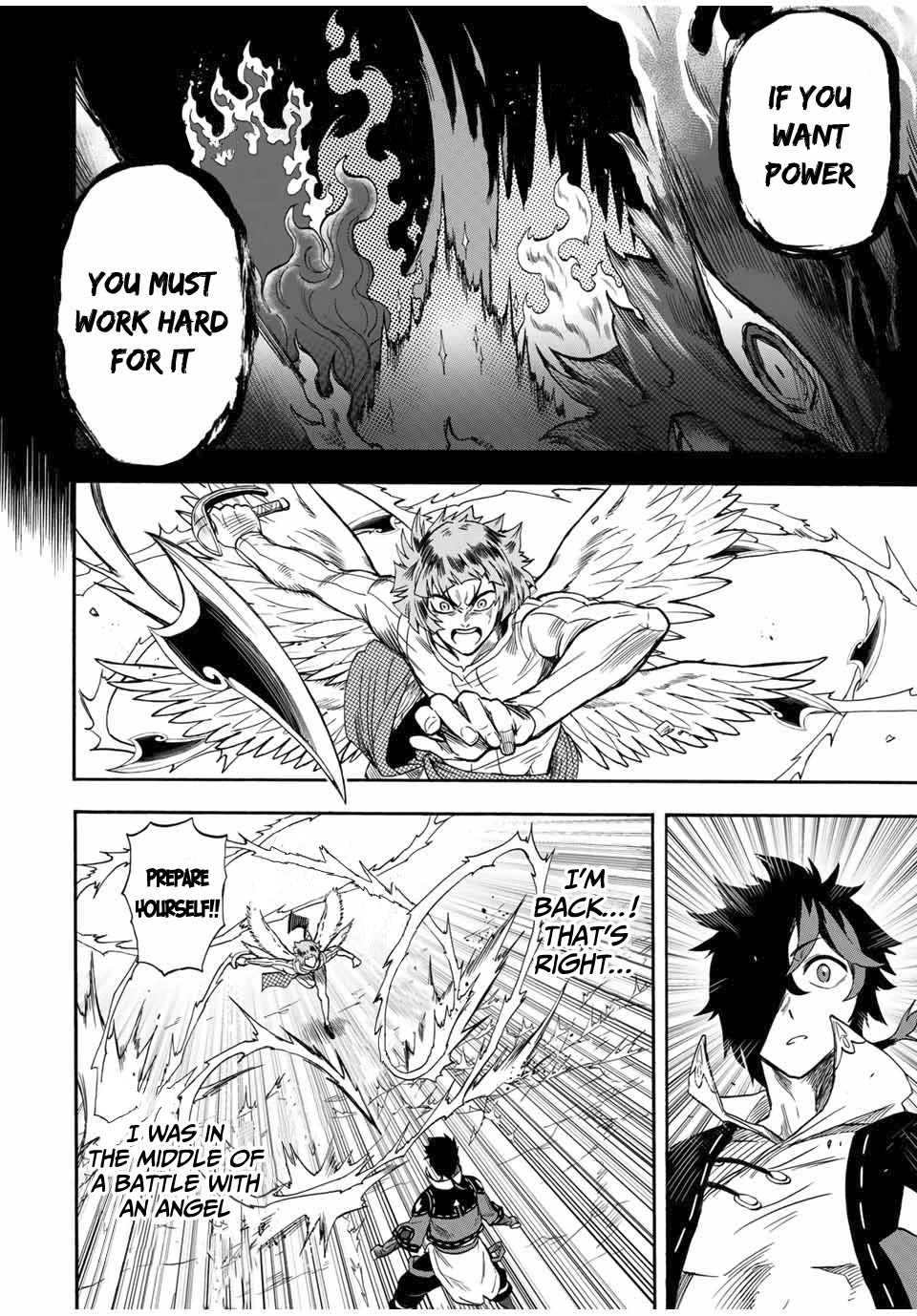 Jigoku no Gouka de Yaka re Tsuzuketa Shounen. Saikyou no Honou Tsukai to Natte Fukkatsu Suru. Chapter 25 page 7 - Chapter 25: BOSS - Rank 8 Angel of The Holy Angel Church, Marciel (2)