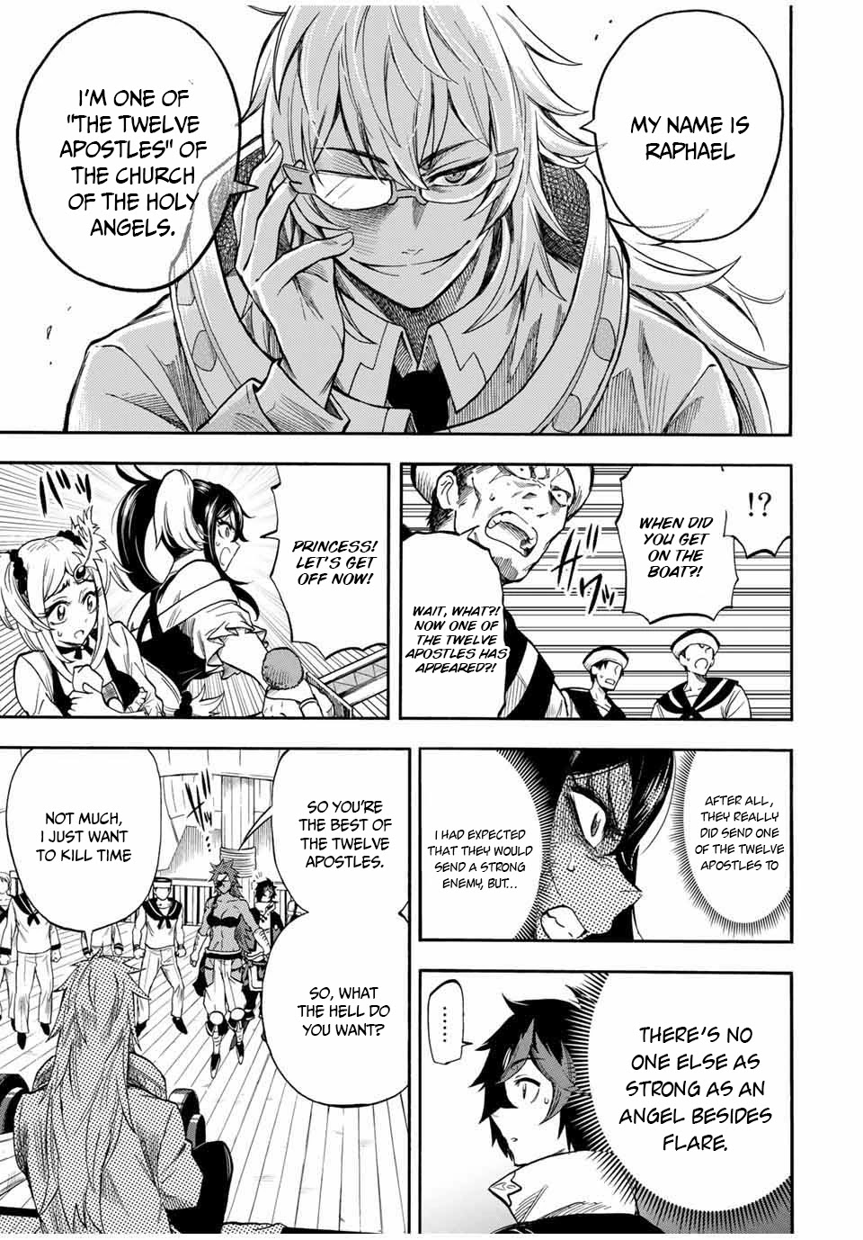 Jigoku no Gouka de Yaka re Tsuzuketa Shounen. Saikyou no Honou Tsukai to Natte Fukkatsu Suru. Chapter 31 page 5 - Chapter 31: BOSS - fight against the wind apostle of the church of the holy angels, Raphael part 1