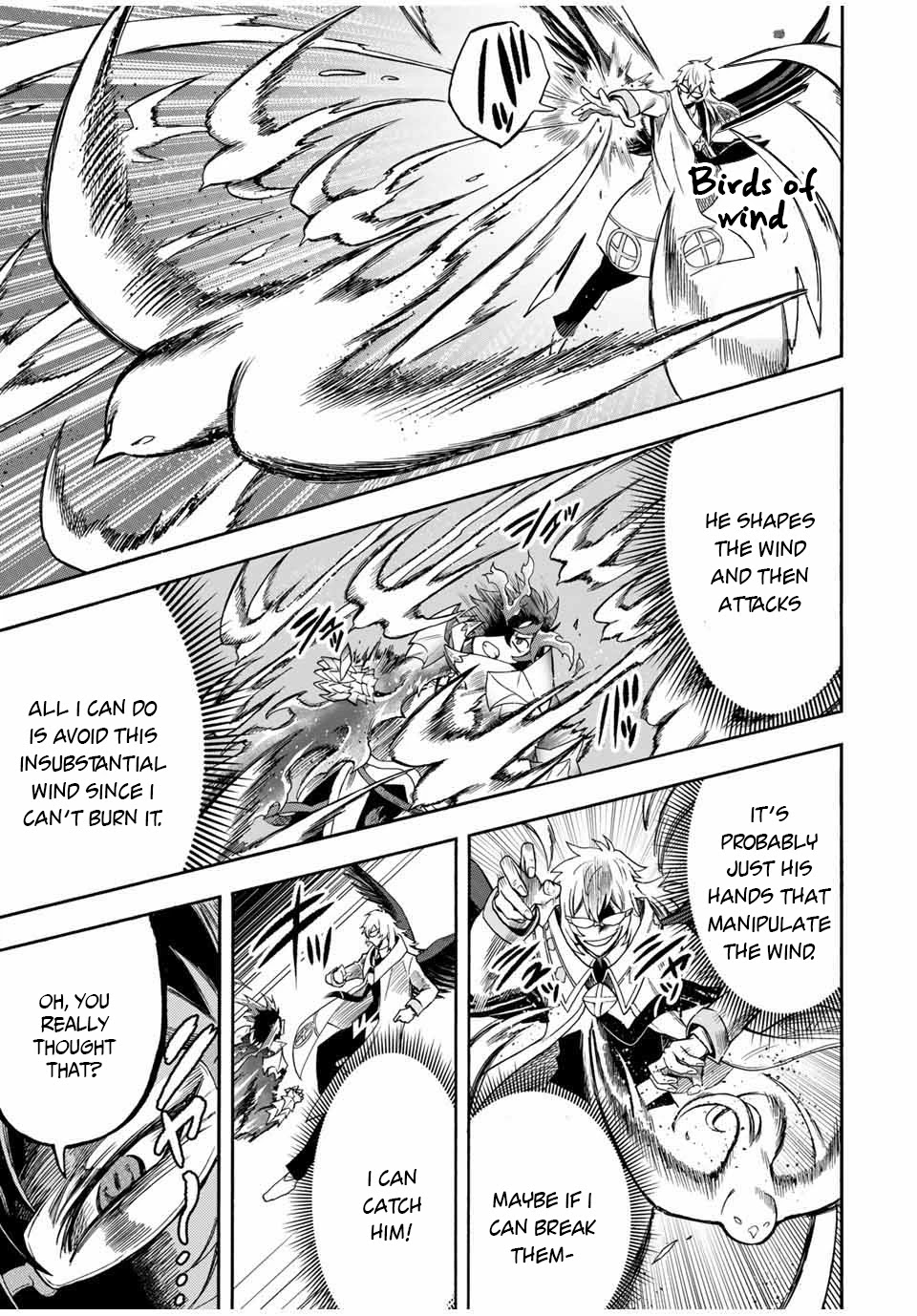 Jigoku no Gouka de Yaka re Tsuzuketa Shounen. Saikyou no Honou Tsukai to Natte Fukkatsu Suru. Chapter 33 page 5 - Chapter 33: BOSS - fight against the wind apostle of the church of the holy angels, Raphael part 3