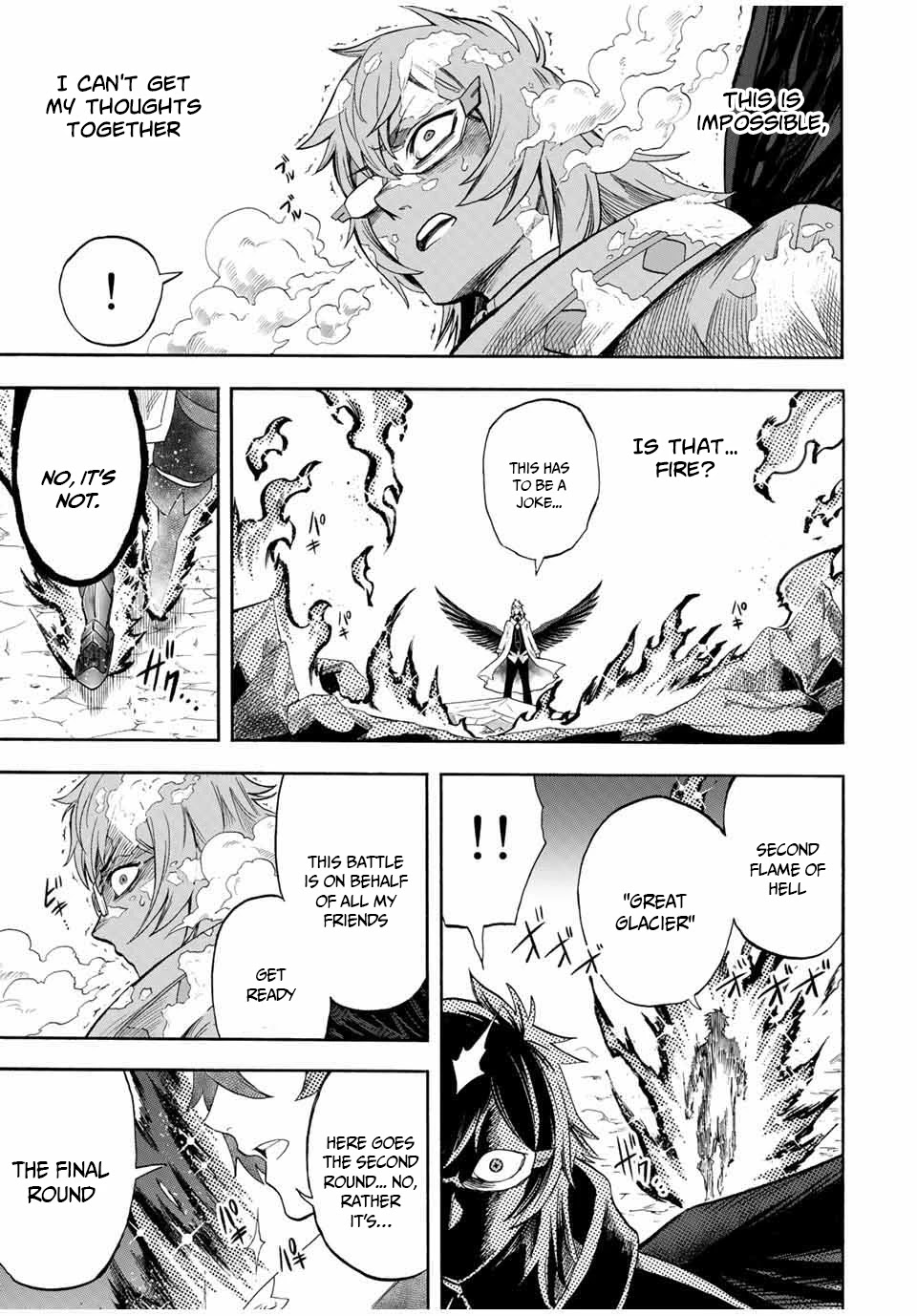 Jigoku no Gouka de Yaka re Tsuzuketa Shounen. Saikyou no Honou Tsukai to Natte Fukkatsu Suru. Chapter 34 page 13 - Chapter 34: The Flames of Love Glow Blue