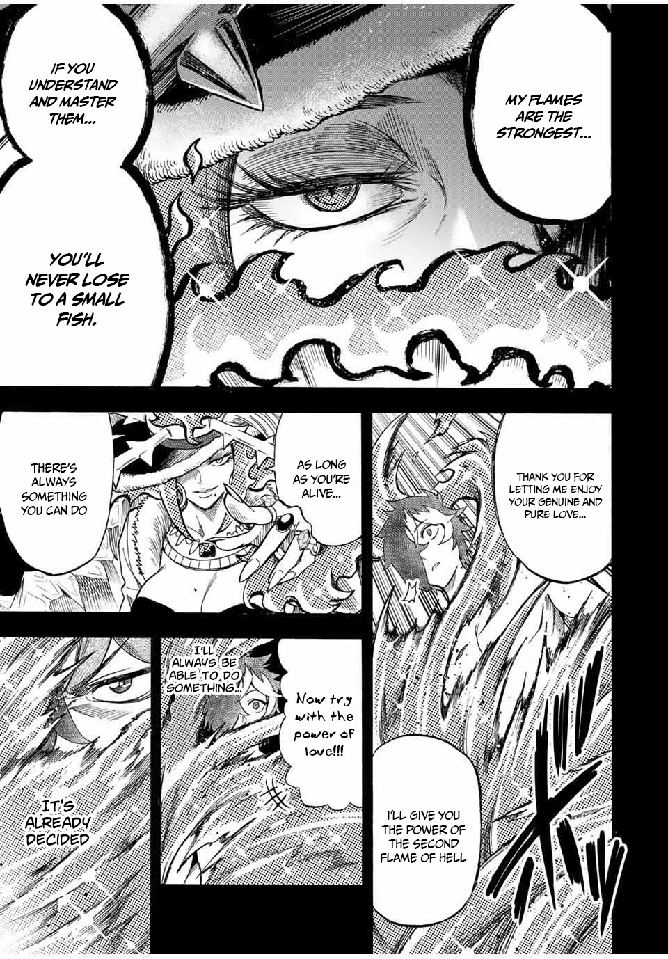 Jigoku no Gouka de Yaka re Tsuzuketa Shounen. Saikyou no Honou Tsukai to Natte Fukkatsu Suru. Chapter 34 page 9 - Chapter 34: The Flames of Love Glow Blue