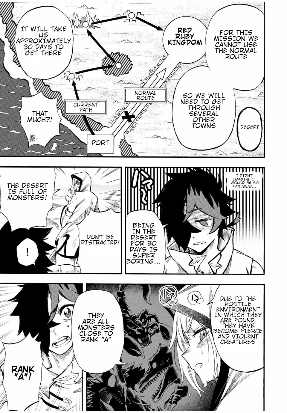 Jigoku no Gouka de Yaka re Tsuzuketa Shounen. Saikyou no Honou Tsukai to Natte Fukkatsu Suru. Chapter 44 page 4 - Chapter 44: The path to the Red Ruby kingdom.