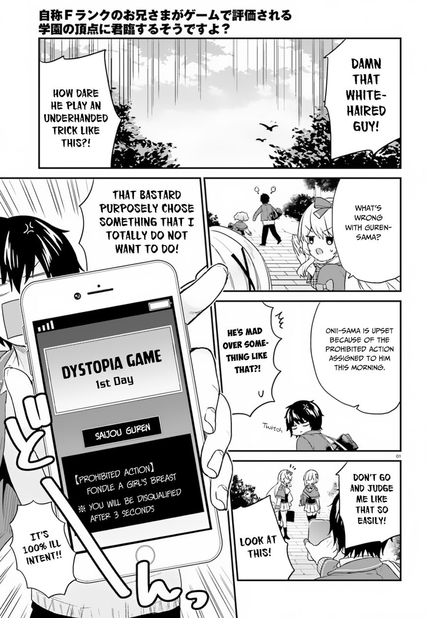 Jishou F-Rank no Oniisama ga Game de Hyouka sareru Gakuen no Chouten ni Kunrin suru Sou desu yo? Chapter 16 page 2 - Chapter 16