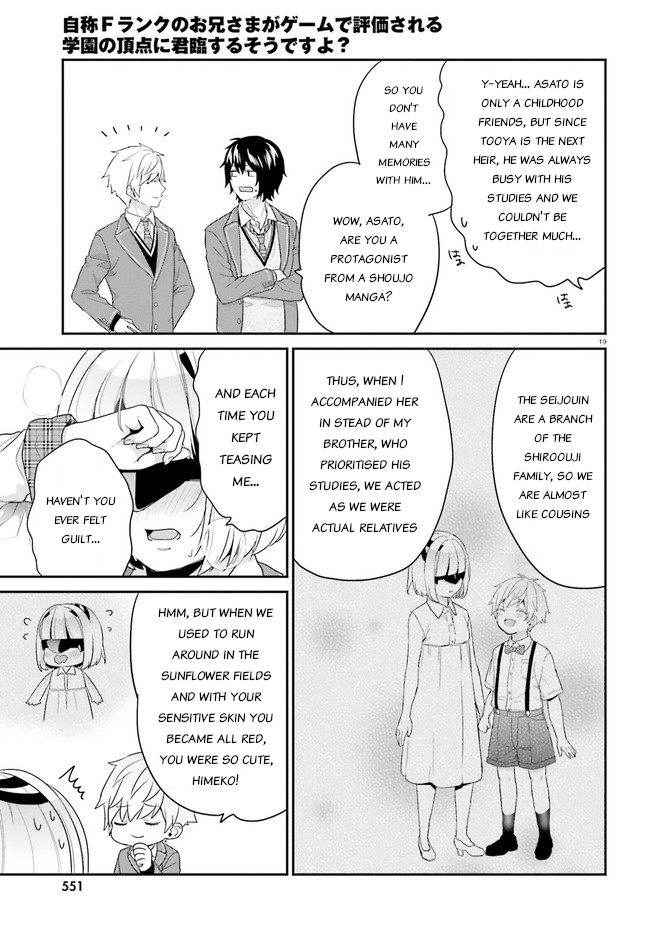Jishou F-Rank no Oniisama ga Game de Hyouka sareru Gakuen no Chouten ni Kunrin suru Sou desu yo? Chapter 31 page 19 - Chapter 31
