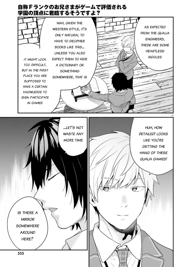 Jishou F-Rank no Oniisama ga Game de Hyouka sareru Gakuen no Chouten ni Kunrin suru Sou desu yo? Chapter 31 page 23 - Chapter 31