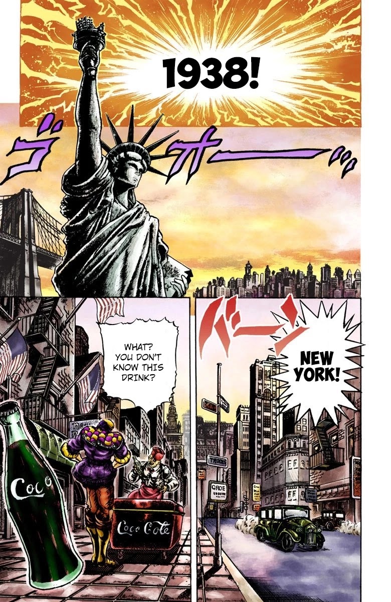 JoJo's Bizarre Adventure Part 2 - Battle Tendency (Official Colored) Chapter 1 page 5 - Chapter 1: Joseph Joestar of New York