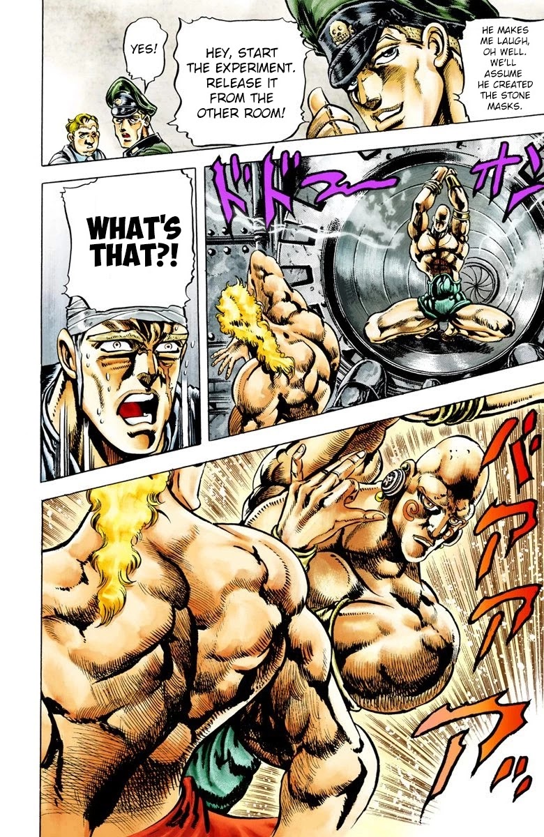 JoJo's Bizarre Adventure Part 2 - Battle Tendency (Official Colored) Chapter 10 page 11 - Chapter 10: "Man in the Column" Vs. Man with the Stone Mask