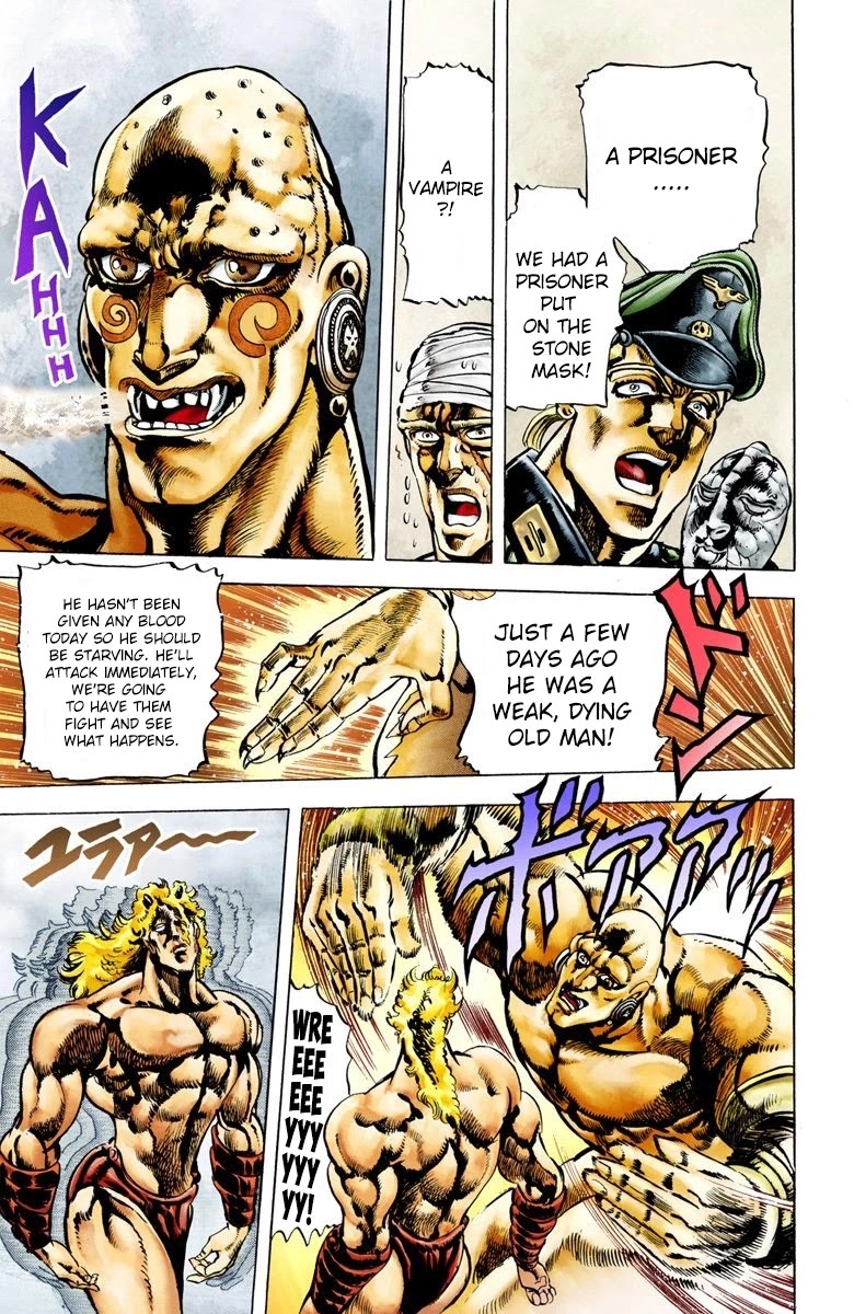 JoJo's Bizarre Adventure Part 2 - Battle Tendency (Official Colored) Chapter 10 page 12 - Chapter 10: "Man in the Column" Vs. Man with the Stone Mask