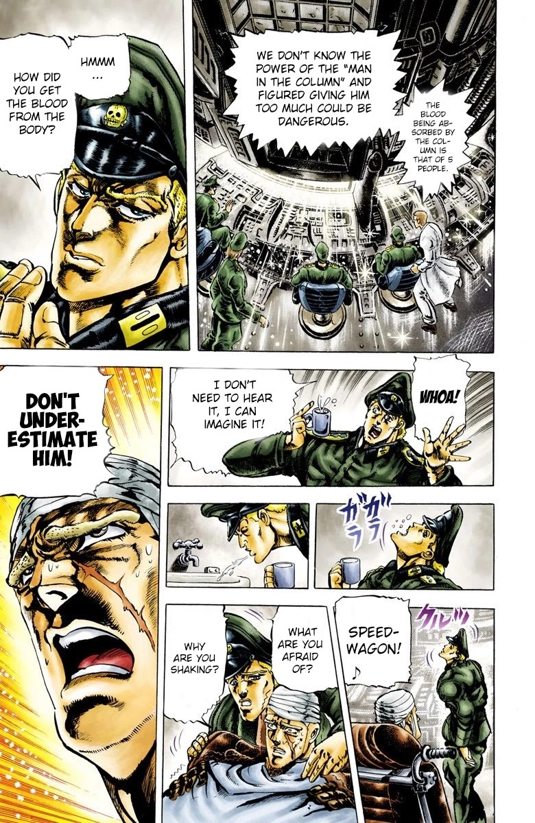 JoJo's Bizarre Adventure Part 2 - Battle Tendency (Official Colored) Chapter 10 page 2 - Chapter 10: "Man in the Column" Vs. Man with the Stone Mask