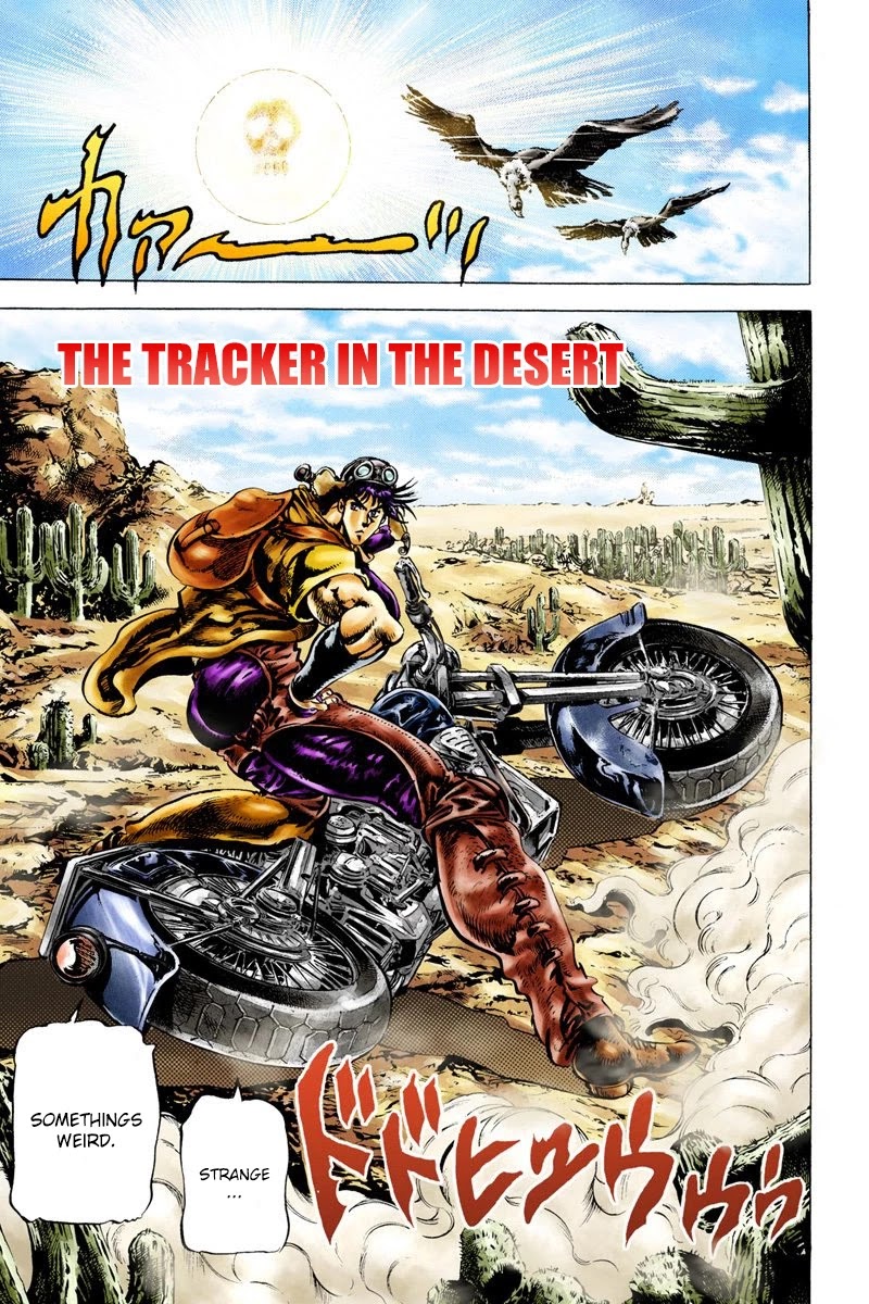 JoJo's Bizarre Adventure Part 2 - Battle Tendency (Official Colored) Chapter 11 page 1 - Chapter 11: The Tracker in the Desert