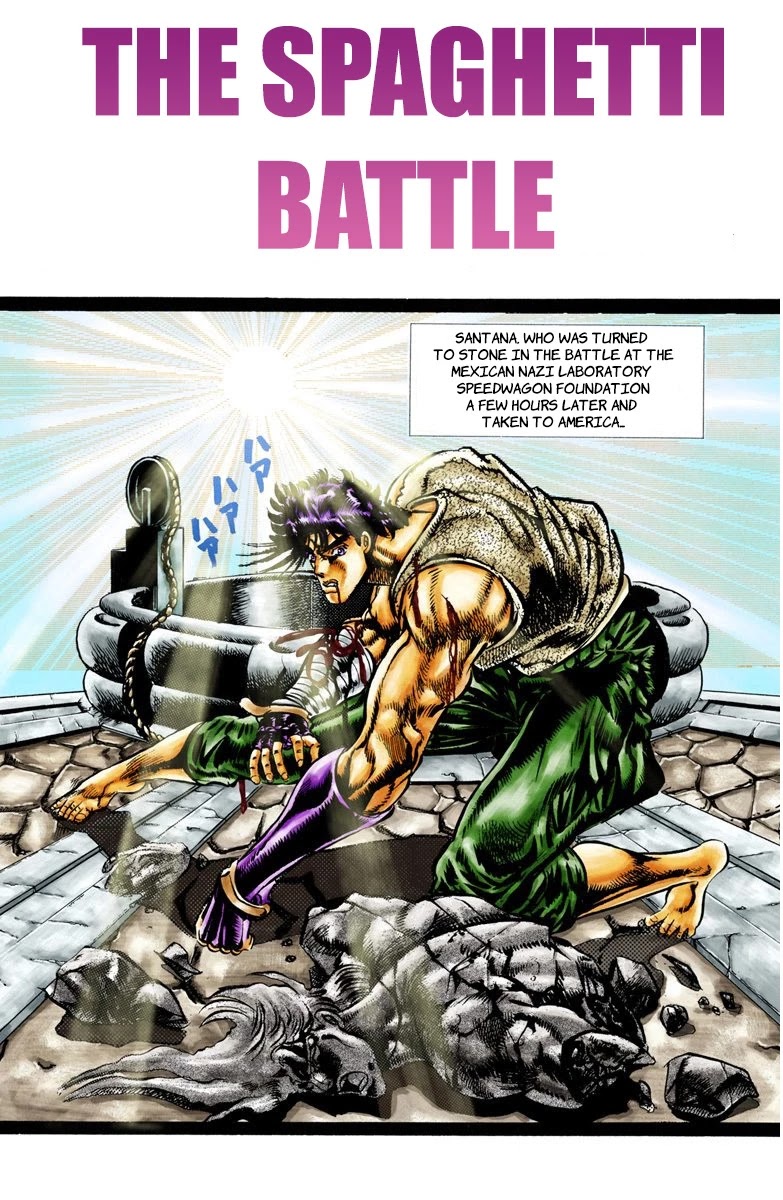 JoJo's Bizarre Adventure Part 2 - Battle Tendency (Official Colored) Chapter 18 page 1 - Chapter 18: The Spaghetti Battle
