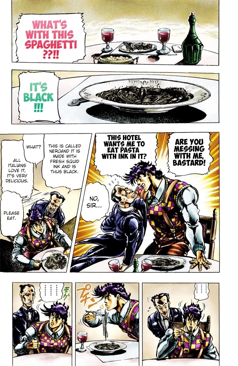 JoJo's Bizarre Adventure Part 2 - Battle Tendency (Official Colored) Chapter 18 page 10 - Chapter 18: The Spaghetti Battle