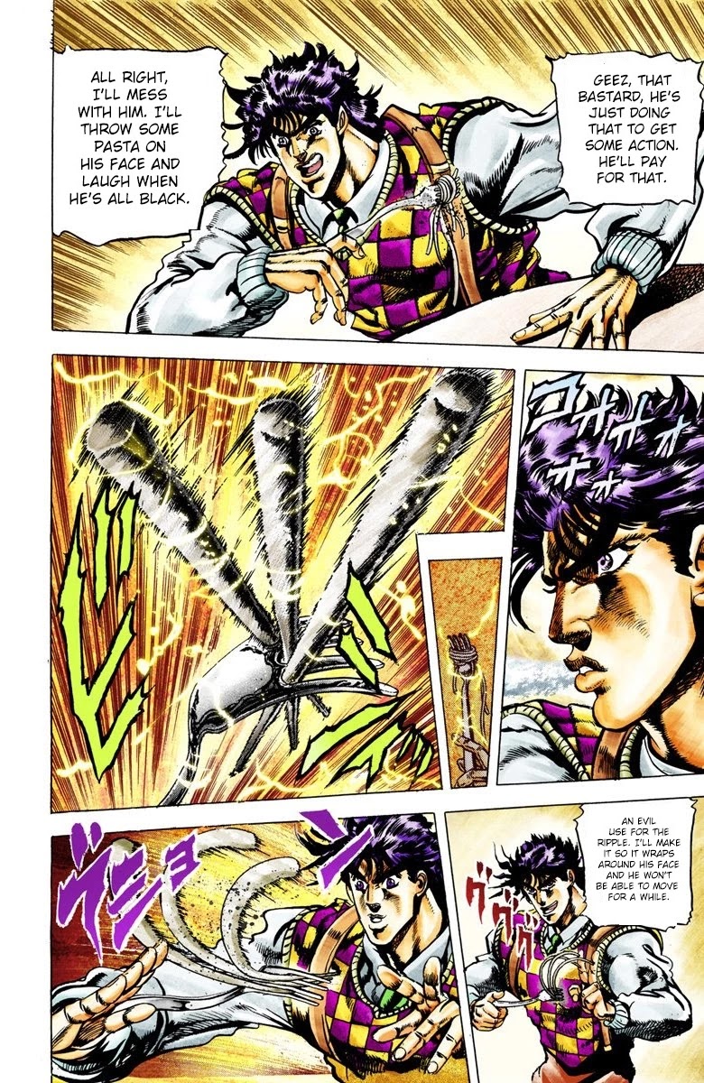JoJo's Bizarre Adventure Part 2 - Battle Tendency (Official Colored) Chapter 18 page 13 - Chapter 18: The Spaghetti Battle