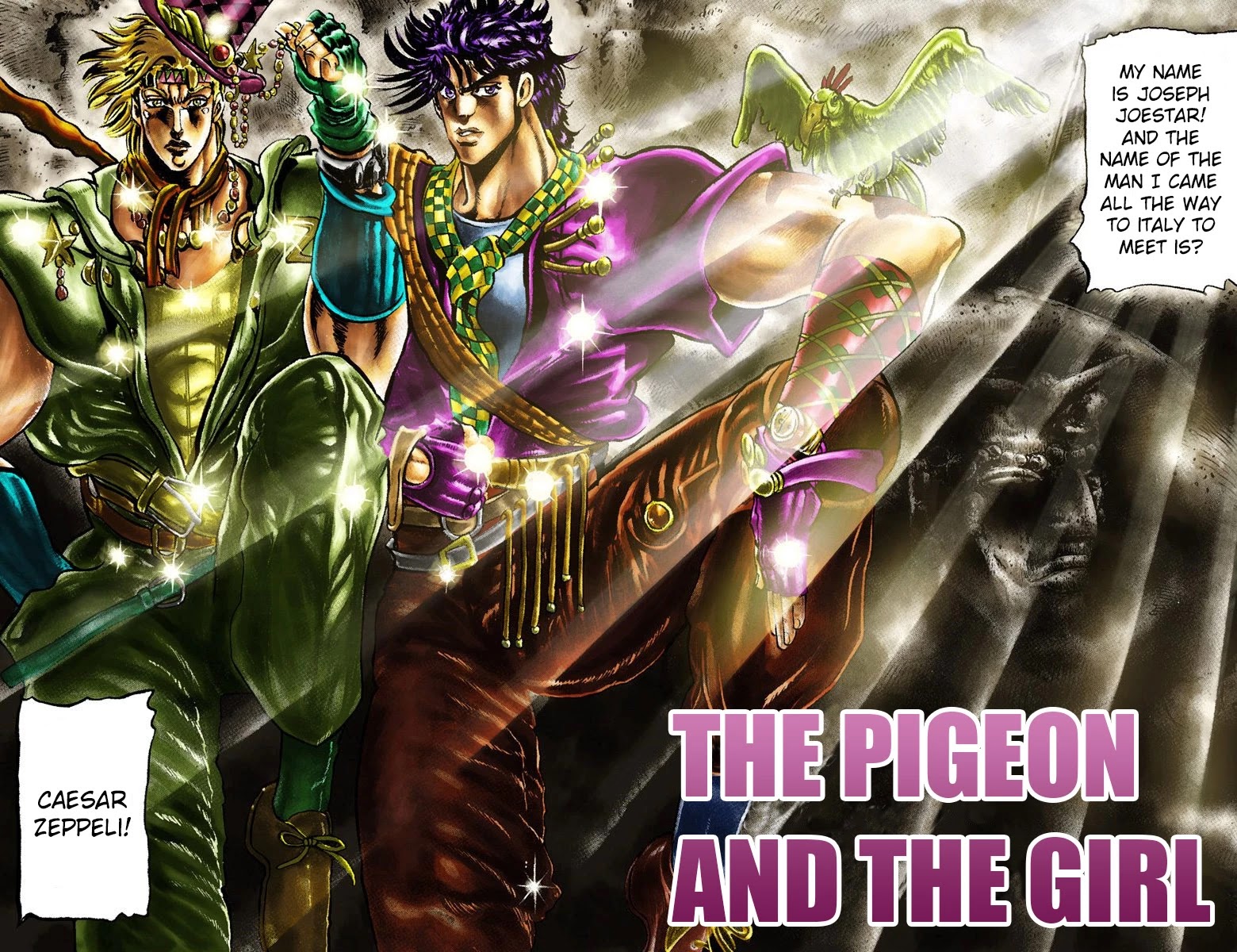 JoJo's Bizarre Adventure Part 2 - Battle Tendency (Official Colored) Chapter 19 page 1 - Chapter 19: The Pigeon and the Girl