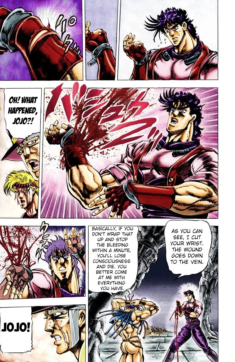 JoJo's Bizarre Adventure Part 2 - Battle Tendency (Official Colored) Chapter 24 page 13 - Chapter 24: The "Blood Clock" Battle