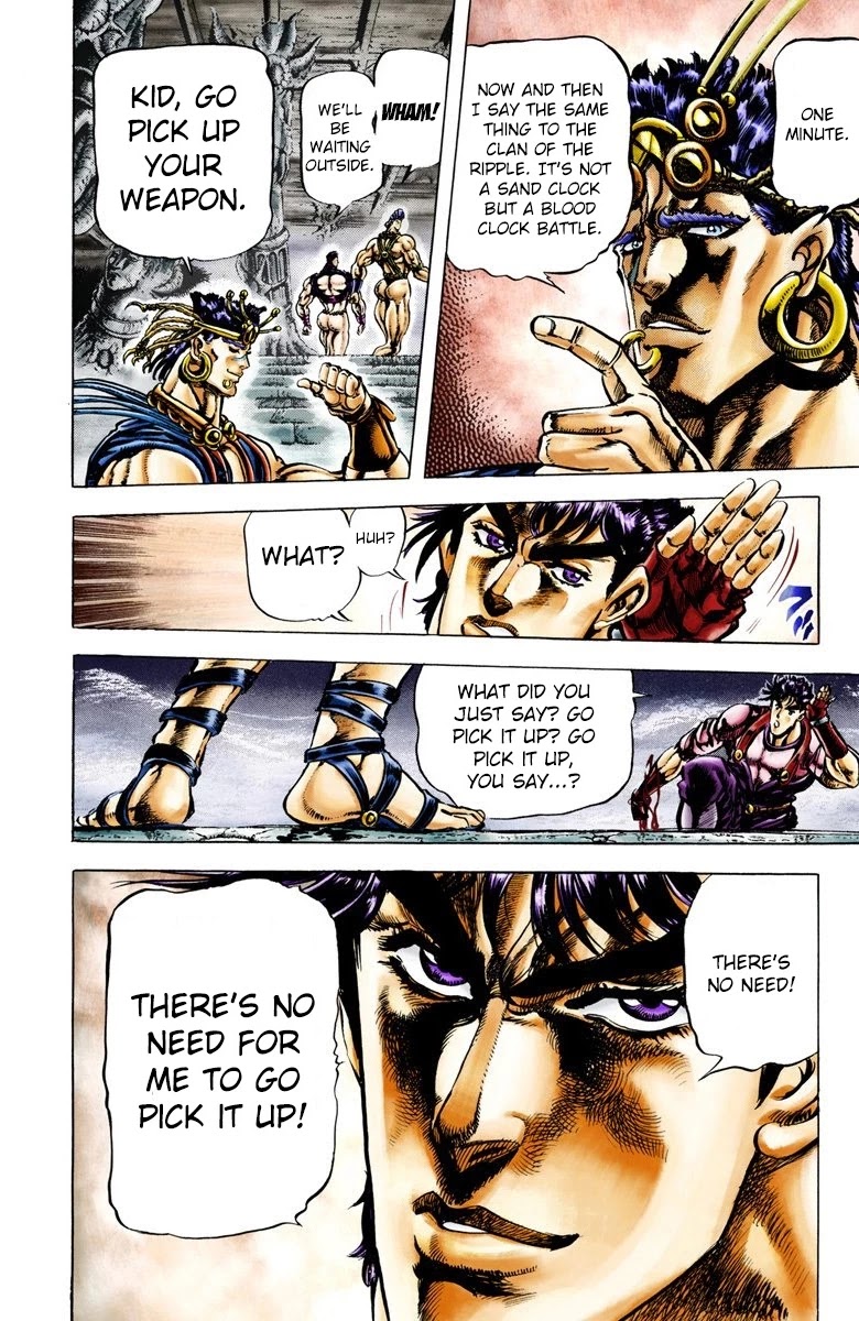 JoJo's Bizarre Adventure Part 2 - Battle Tendency (Official Colored) Chapter 24 page 14 - Chapter 24: The "Blood Clock" Battle