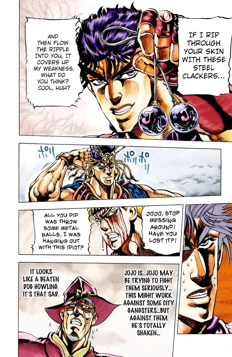 JoJo's Bizarre Adventure Part 2 - Battle Tendency (Official Colored) Chapter 24 page 4 - Chapter 24: The "Blood Clock" Battle
