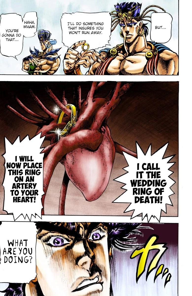JoJo's Bizarre Adventure Part 2 - Battle Tendency (Official Colored) Chapter 26 page 11 - Chapter 26: The Wedding Ring of Death