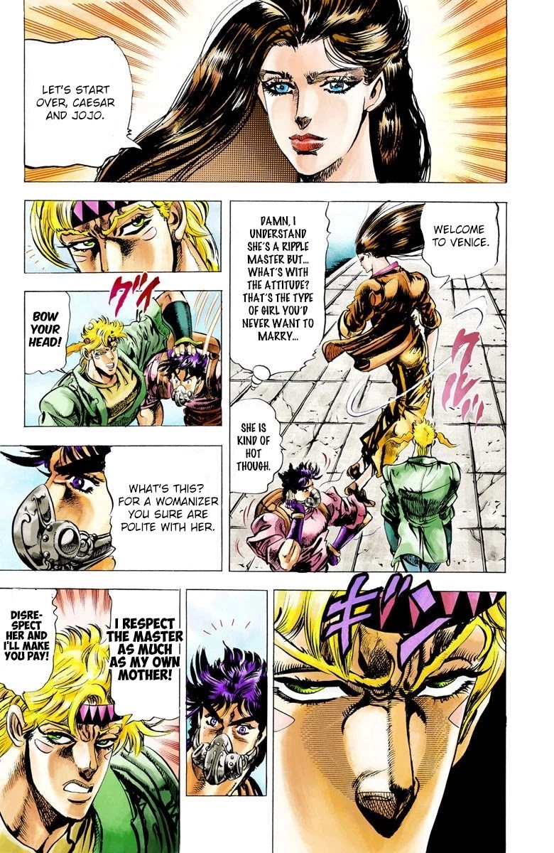 JoJo's Bizarre Adventure Part 2 - Battle Tendency (Official Colored) Chapter 28 page 12 - Chapter 28: The Training of a Ripple Warrior