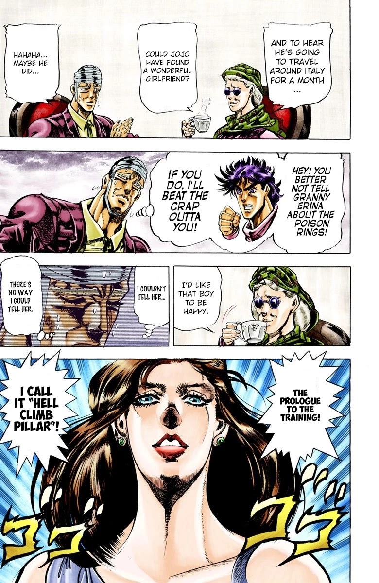 JoJo's Bizarre Adventure Part 2 - Battle Tendency (Official Colored) Chapter 28 page 15 - Chapter 28: The Training of a Ripple Warrior