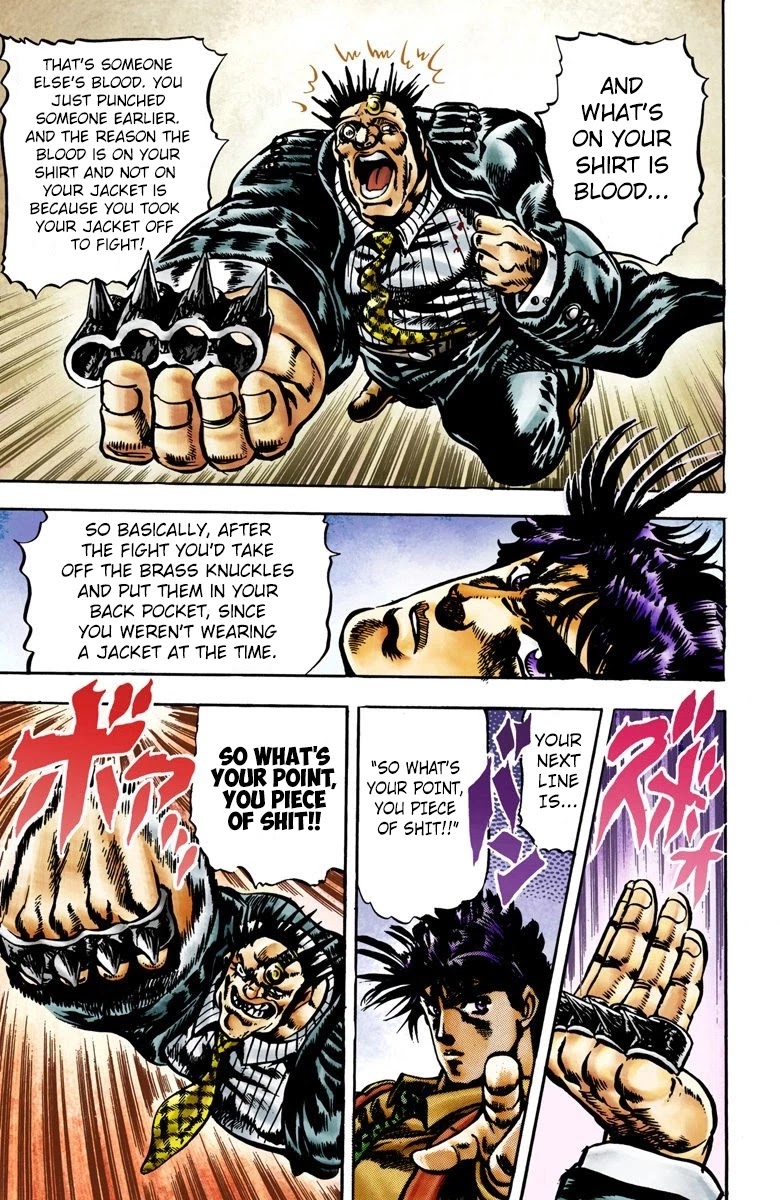 JoJo's Bizarre Adventure Part 2 - Battle Tendency (Official Colored) Chapter 3 page 15 - Chapter 3: Painful News