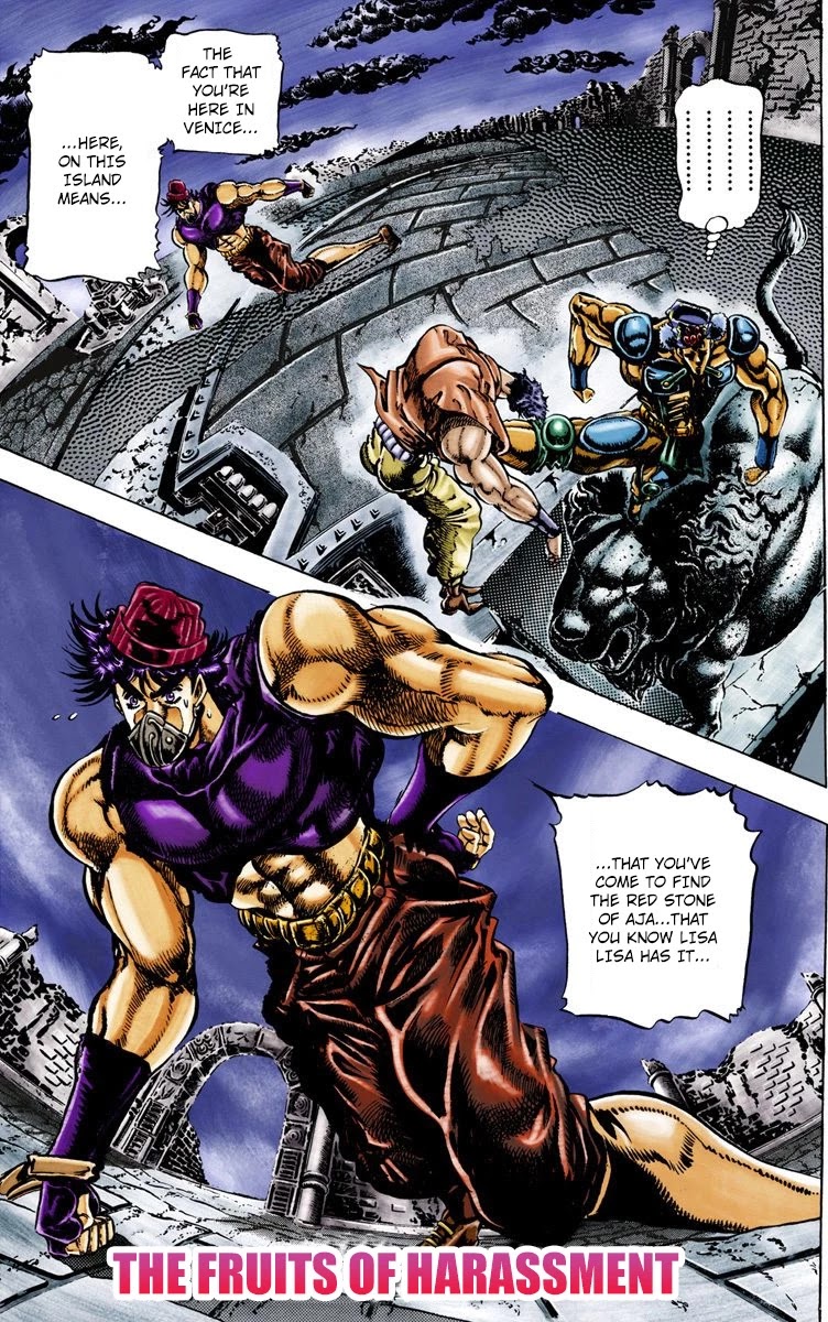 JoJo's Bizarre Adventure Part 2 - Battle Tendency (Official Colored) Chapter 33 page 1 - Chapter 33: The Fruits of Harassment