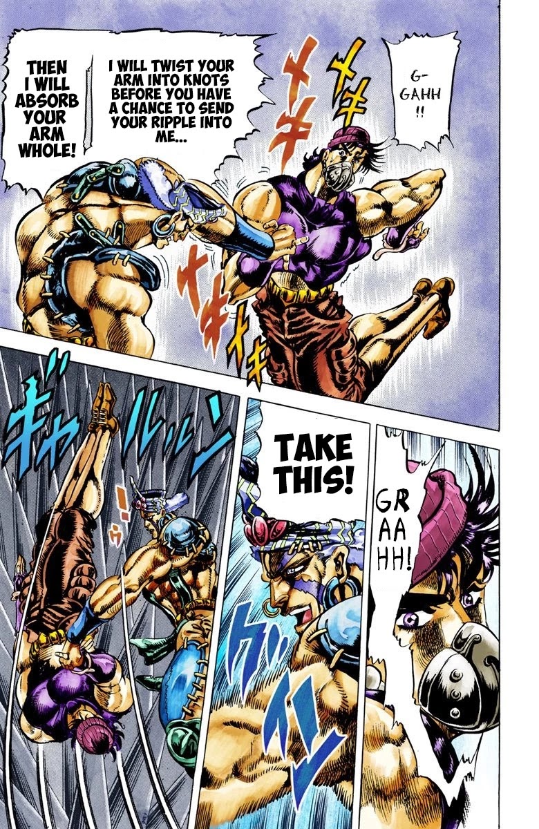 JoJo's Bizarre Adventure Part 2 - Battle Tendency (Official Colored) Chapter 33 page 14 - Chapter 33: The Fruits of Harassment