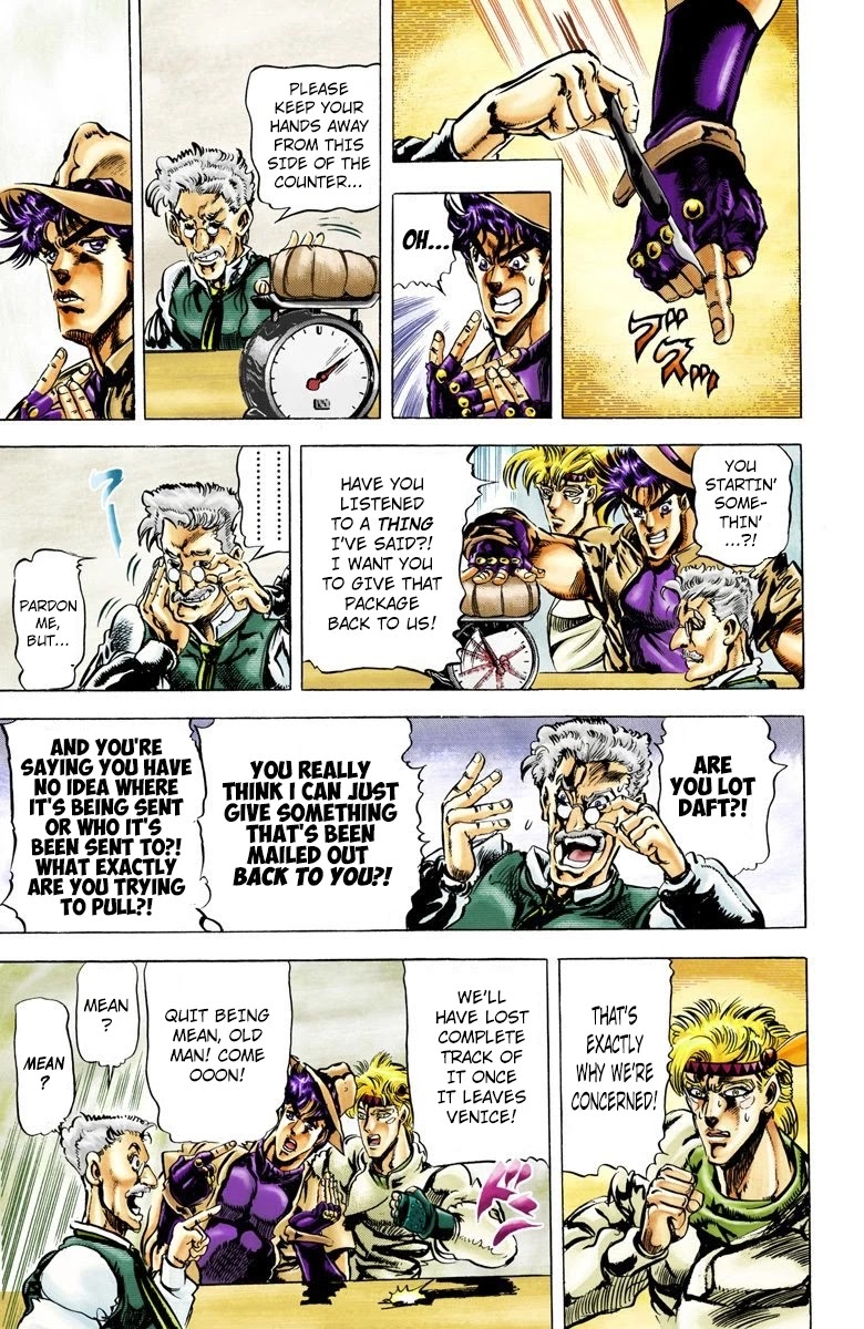 JoJo's Bizarre Adventure Part 2 - Battle Tendency (Official Colored) Chapter 39 page 3 - Chapter 39: Chasing the Red Stone to Swizerland