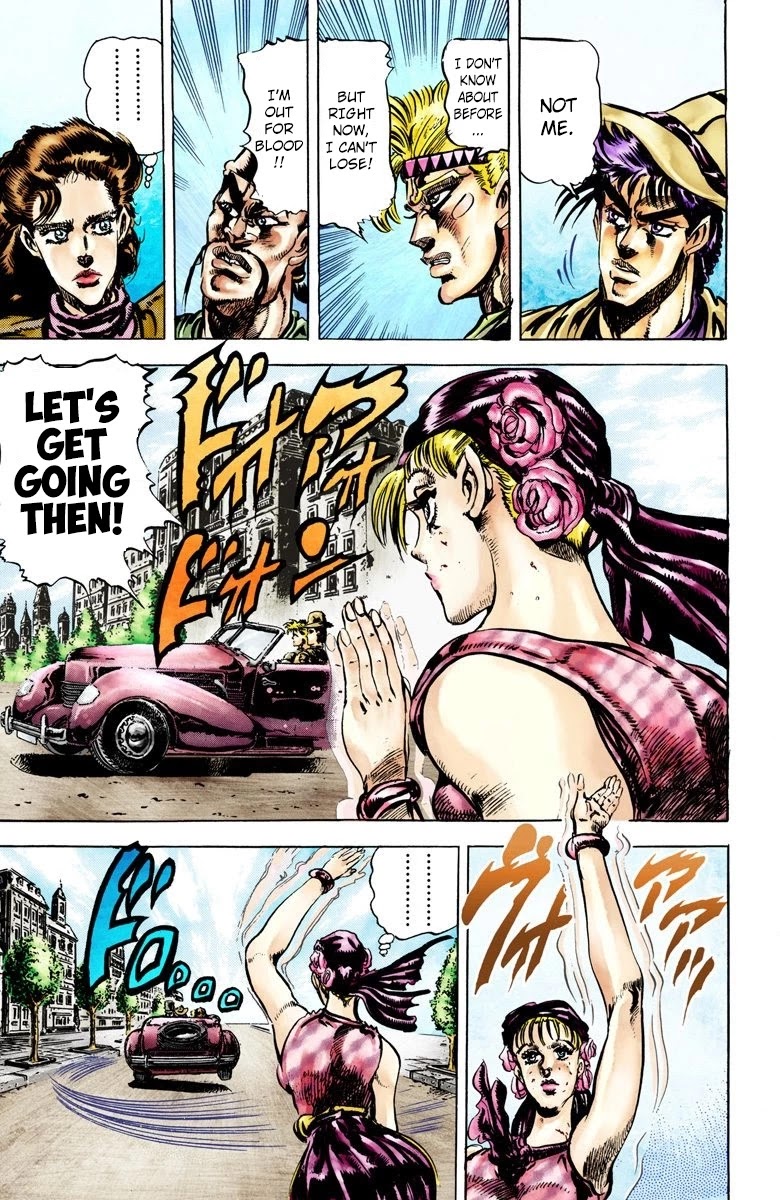 JoJo's Bizarre Adventure Part 2 - Battle Tendency (Official Colored) Chapter 39 page 9 - Chapter 39: Chasing the Red Stone to Swizerland